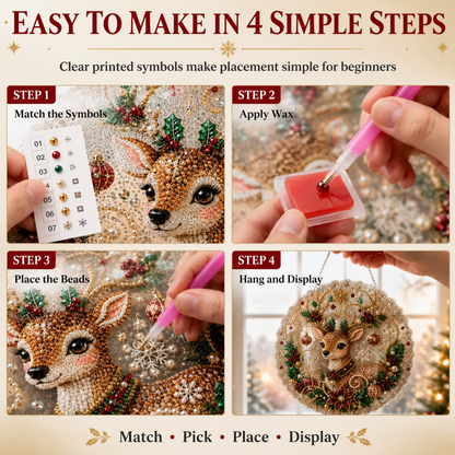How to make your Sleigh & Sparkle suncatcher in 4 simple steps – match, apply wax, place beads, hang and display